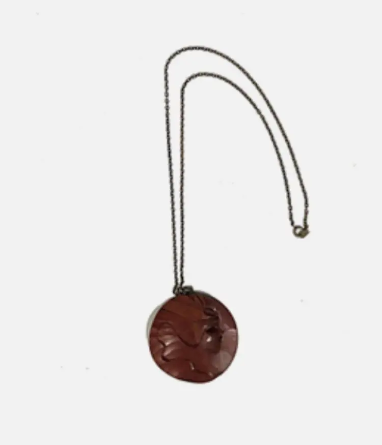 Vintage Hand Carved Wood Lady's Face Medallion Pendant Artisan Signed