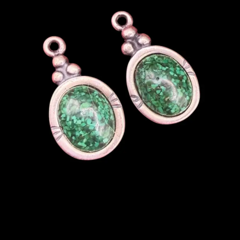Vintage Carolyn Pollack Relios Sterling Silver Green Turquoise Drop Dangle Pierced Earrings