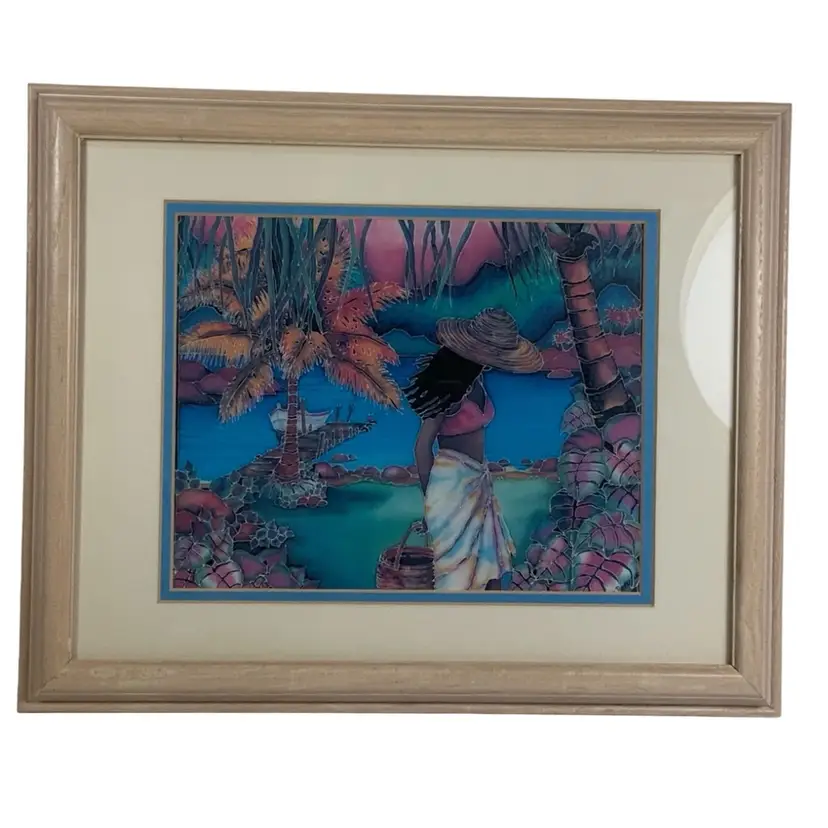 Vintage Susan Patricia Caribbean Beach Art Printed On Photography Paper Images Outlined In Gold Ink Really Unique