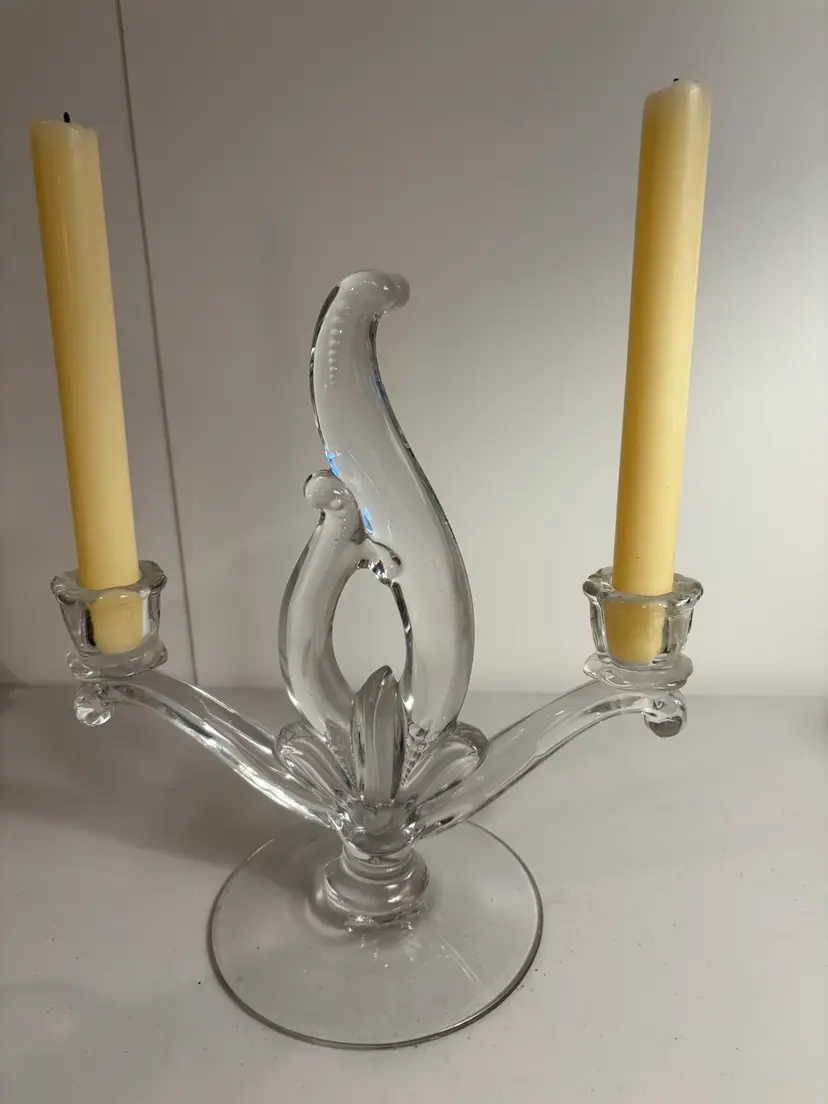 Vintage Pressed Glass Heisey "Flame" Dual Candleholder from 1950s