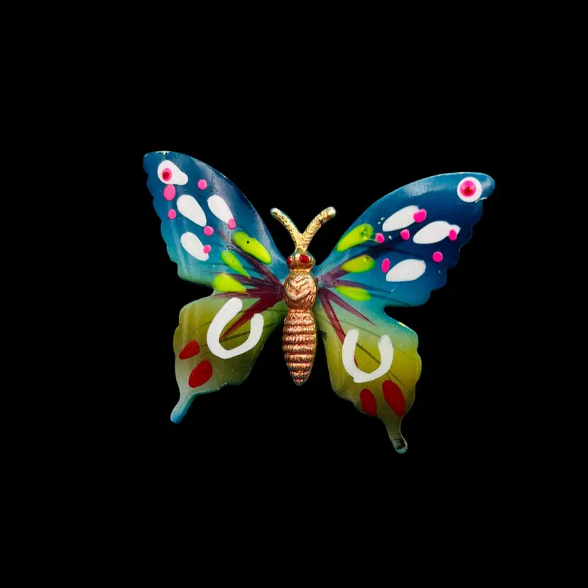 Vintage Hand-Painted Enamel Butterfly Brooch – Made in Korea