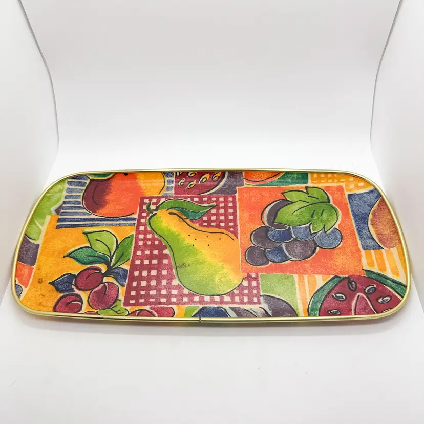 Keswick Fiberglass Vintage Serving Tray Fruit Grapes Pear Cherries Made in UK 15" x 7.5" B25