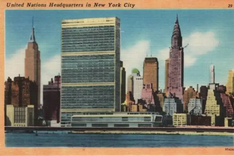 United Nations Building NYC Vintage East River Empire State Building Chrysler Building