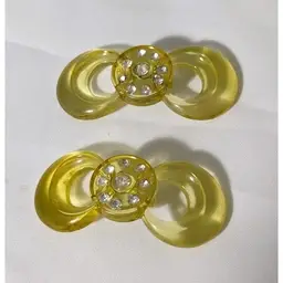 Vintage pair of Acrylic Bow Buttons or Shoe Embellishments. Yellow with Rhinestones