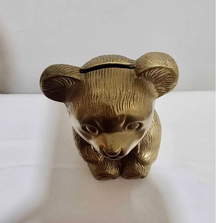 VINTAGE BRASS TEDDY BEAR BANK