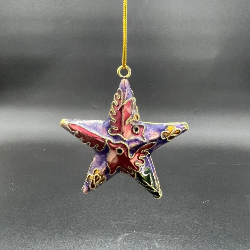 Cloisonne Star with Birds Small Hanging Ornament Christmas Metal Decor
