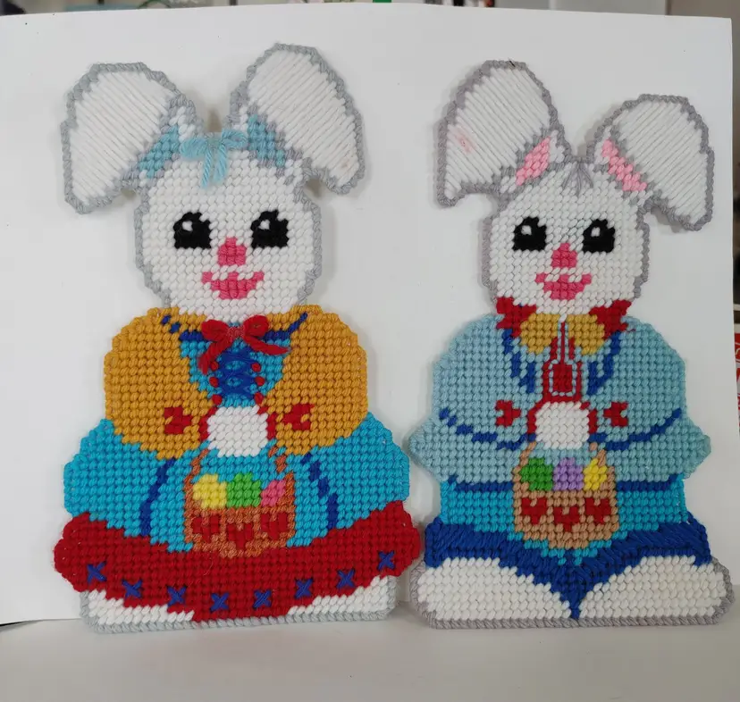 Easter Bunny Rabbit Couple. Magnets on back. 11 inches high.