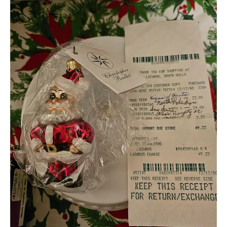 New Sealed Xmas Vtg Radko 2000 Who's Naughty or Nice Santa Claus Ornament Box
