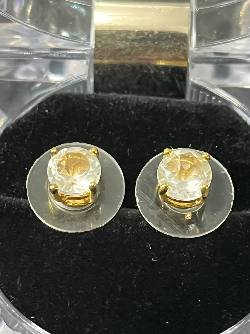 Round White Topaz 6mm Gold Over Sterling Silver Stud Earrings