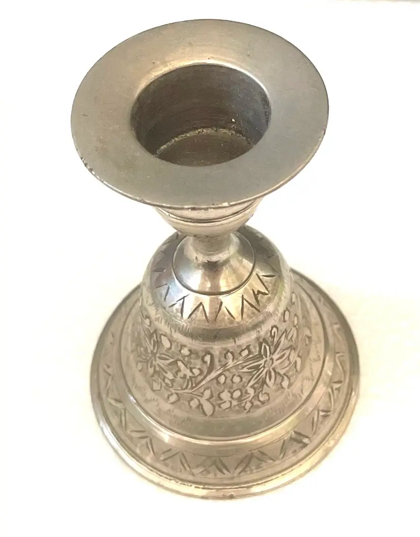 Z.Y. India Silver-plated Over Brass Etched Bell  And Candle Stick Holder Combo. Vintage