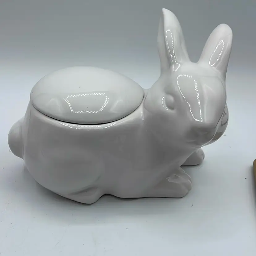 Ceramic Bunny With Candle, New 7 1/2 Inches Long Easter