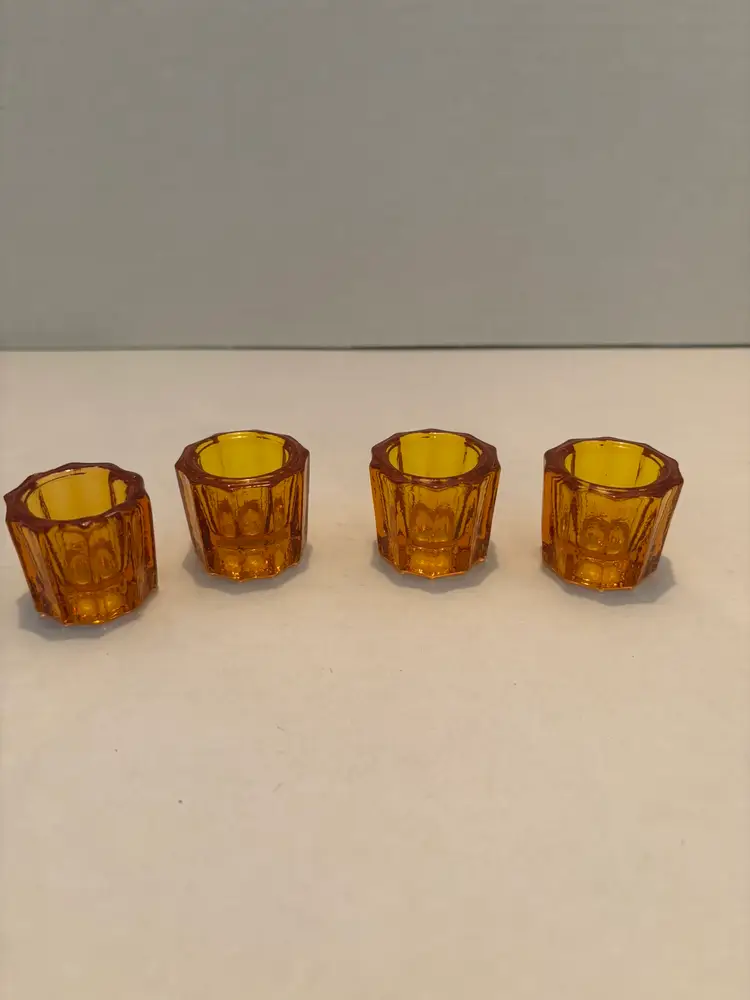 Vintage Set of 4 Riverside Glass Works Amber Open Salt Cellar 1.25 inches Tall