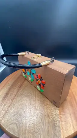 Vintage Enid Collins Wooden Box Purse with Jeweled Floral Embellishments