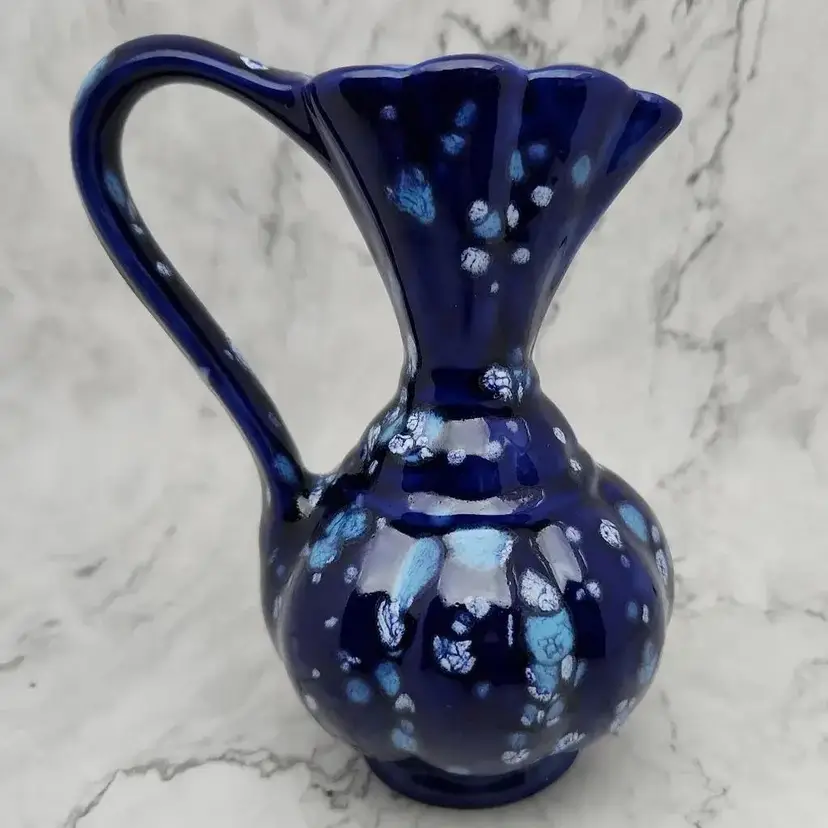 Vintage Hand Painted Ceramic Vase, Blue, 1978