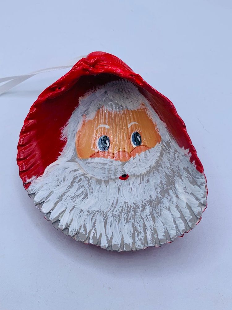 Hand Painted Santa Shell Ornament - Artist Signed