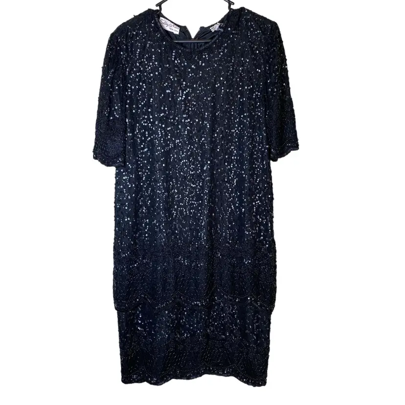 Vintage Silky Nites NY Silk Sequins Dress