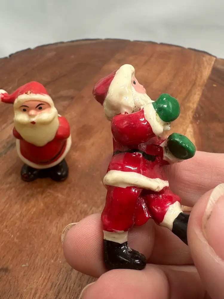 Vintage Mini SANTA Claus Small Cake Toppers Porcelain Figurines Christmas