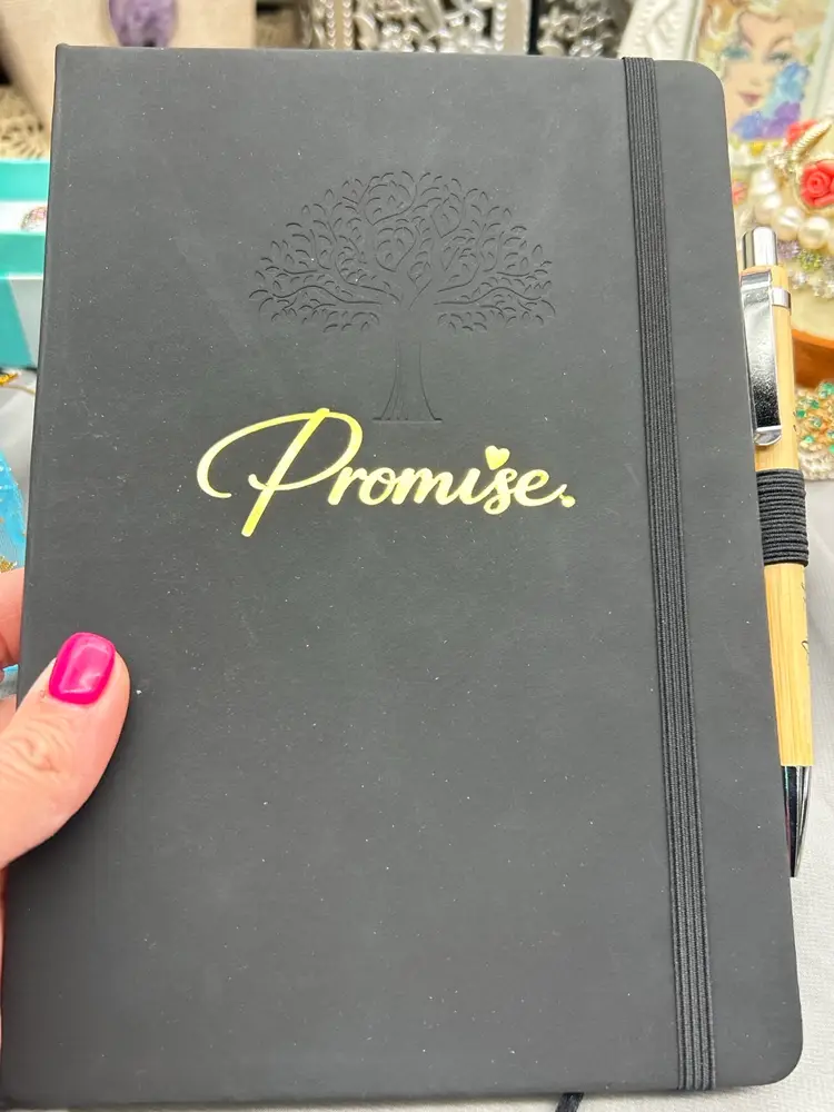 Promise Collection Black Leather Bound Journal with Bamboo Pen – Lined Pages, Elastic Closure, Tree of Life Cover, 8 1/4” x 6”