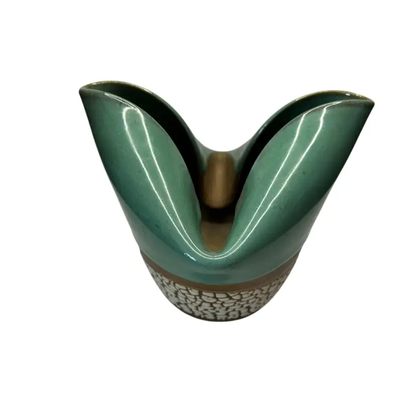 Signed Drip Glaze And Frit Pinched Vase With Built In Metal Flower Frog 5 1/2x6