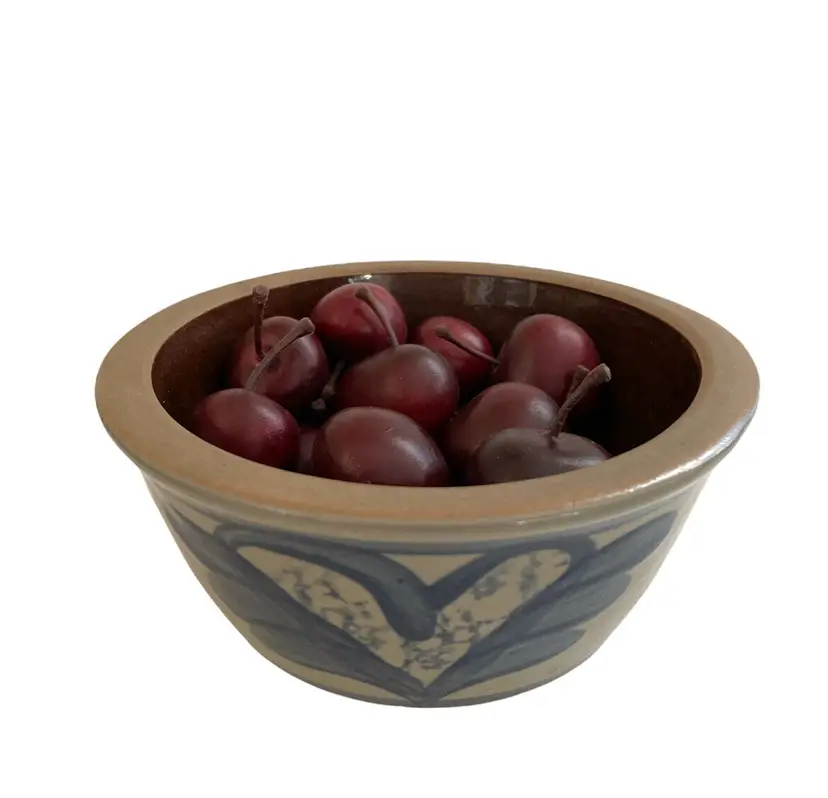 Studio Pottery Beaumont Brothers Bowl of Cherries Heart Colbalt Blue Signed VTG