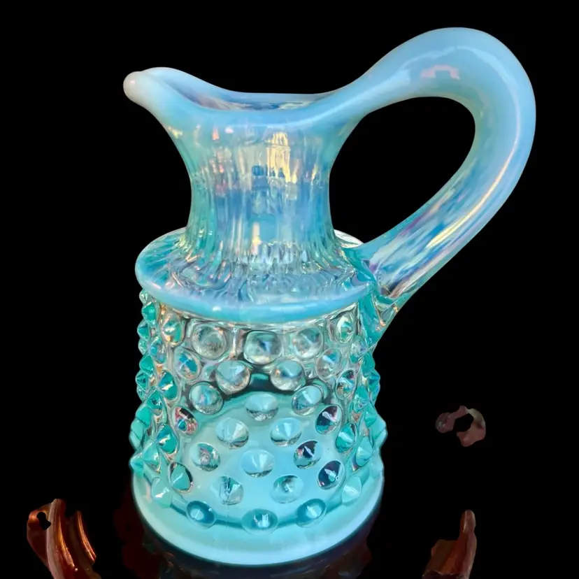 Vintage Fenton Oil Cruet No Stopper Hobnail Blue Opalescent 4"