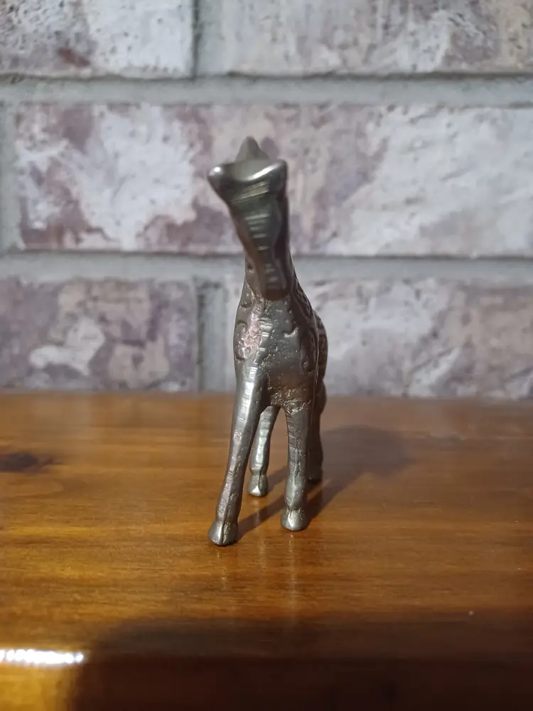 VTG Solid Brass Giraffe Figurine Miniature 3" Wide Animal Sculpture Collectible Decor
