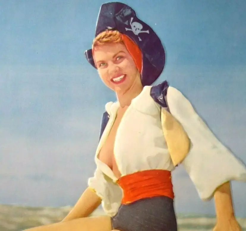 Pirate Lady 3-D Art Print Vintage 1940's Lithograph Embossed Sexy Captain Ahoy