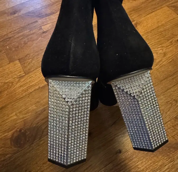 Michael Kors Black Suede Heeled Boots With Jewels On Heels Women’s Size 11