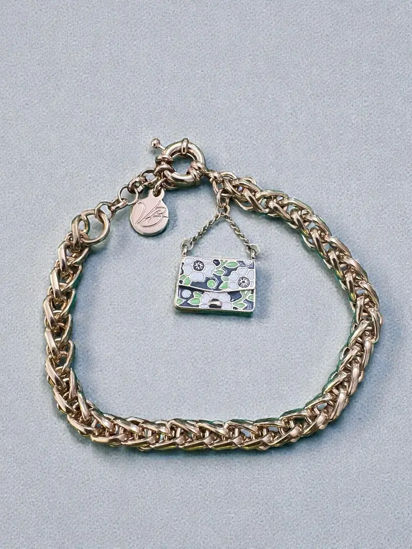 49. Vera Bradley Purse Charm Goldtone Bracelet Sz 6.5-7.5