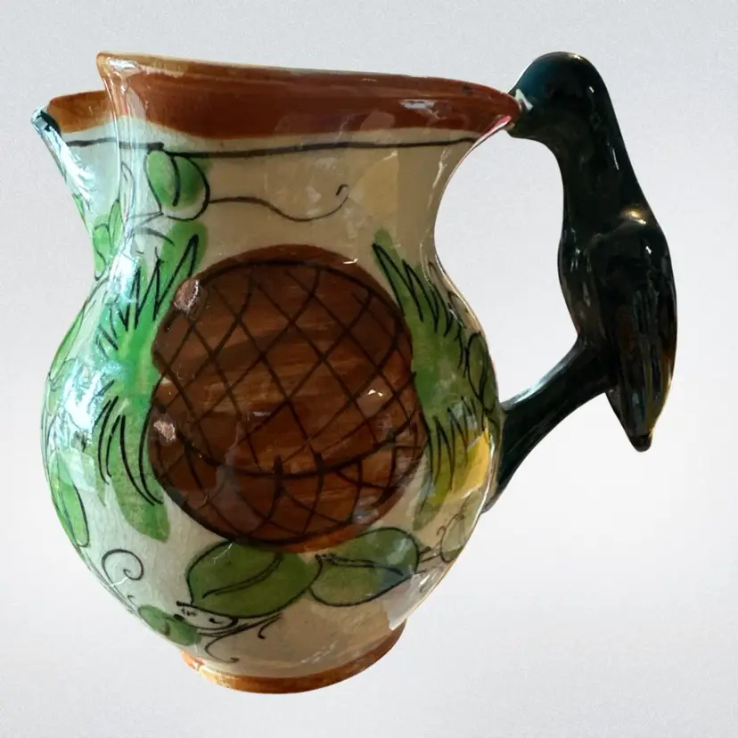 Bird Handle Figural Jug Pitcher Parrot Ceramic Vintage Japan