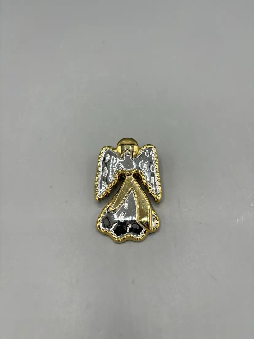 Vintage 2 tone metal pendant Angel brooch