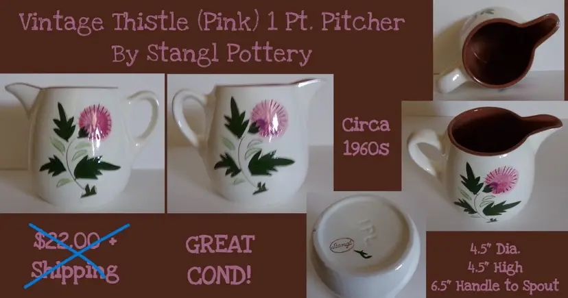 Vintage Stangle Pottery THISTLE Short Pitcher