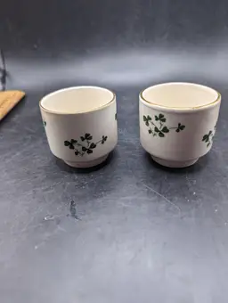 Vintage Carrigaline Pottery Ireland Shot Cups Shamrock Made In Ireland Set Of 2