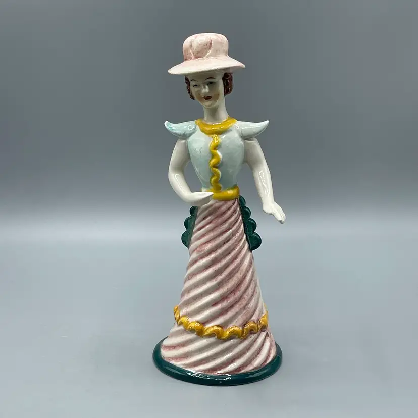 Telco Japan Lady Figurine Weirdo Swirl Art Deco Pink Dress Shoulder Pads