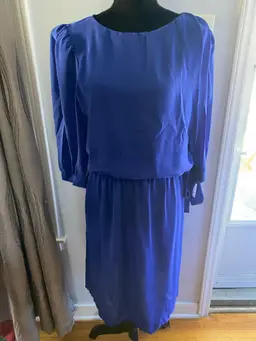 Vintage Blue Check Aaron Peters Blouson Style 3/4 Sleeved Side tie Dress Large