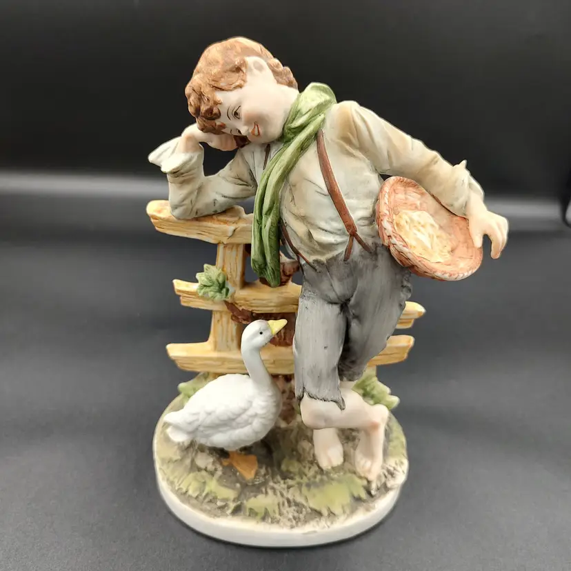 Vtg Lefon Porcelain Boy Leaning On A Fence Figurine