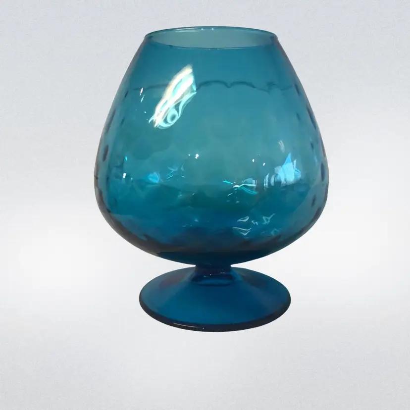 HAND BLOWN BLUE Empoli Brandy Snifter Applied Foot 6.5”tall