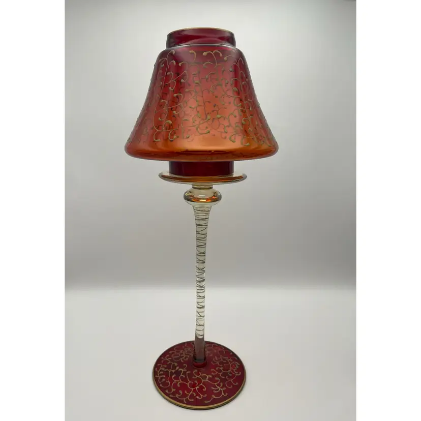 GLOWS! Pier 1 Imports, Hand Painted Glass, Long-stemmed Tea light/Candle Holder