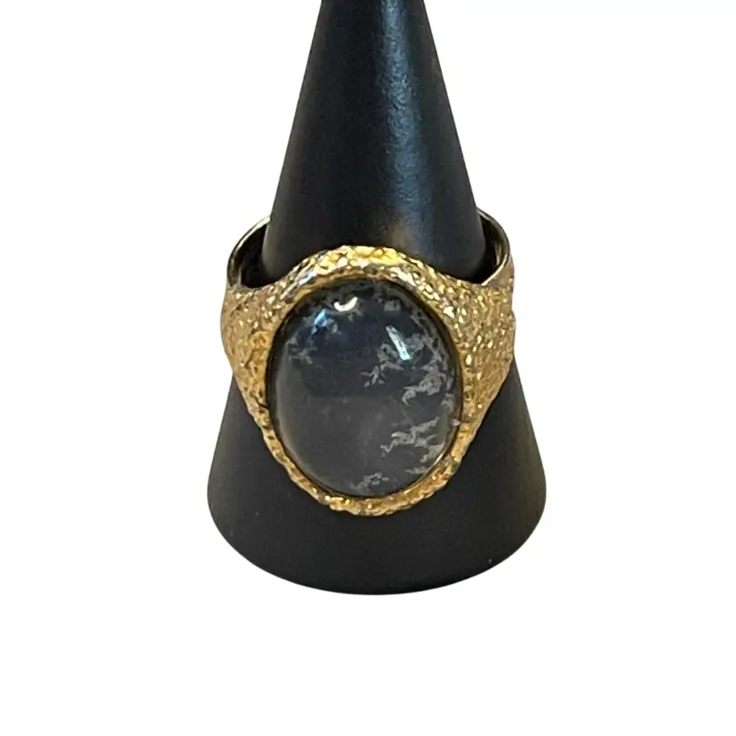 Goldtone Adjustable Ring With Blue Stone - Some Wear To Band