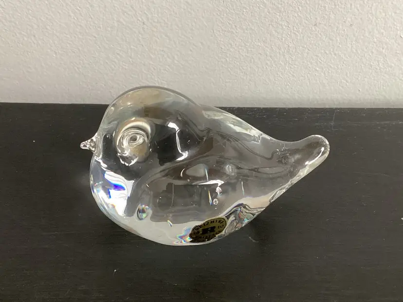 3415-Vintage Clear, Bird Paperweight, Made In Sweden, 2 X 3.5 X 2”