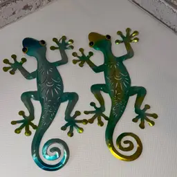 B Garden Geckos Vibrant Colors/ Abstract Design, Metal Hand-made.