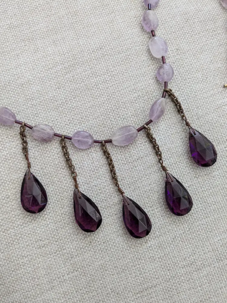 Light Amethyst Crystal Quartz Necklace with Art Deco Drops