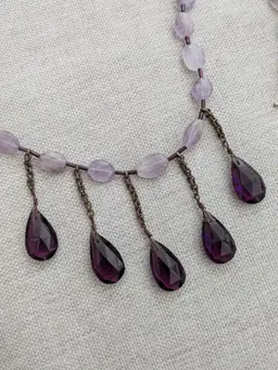 Light Amethyst Crystal Quartz Necklace with Art Deco Drops