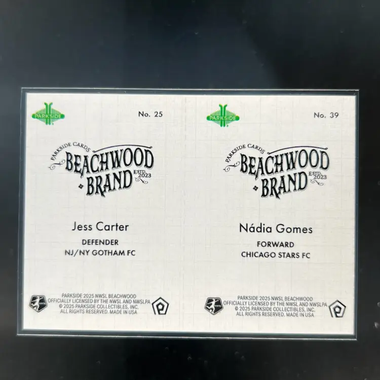 Nadia Gomes & Jess Carter 2025 Parkside Beachwood Brand Beachwood Squared Soccer Card