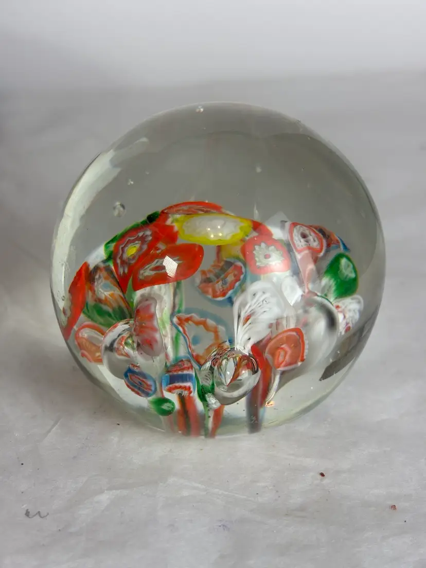 Art Glass PaperWeight Millefiori Colorful Flowers 2 1/4"