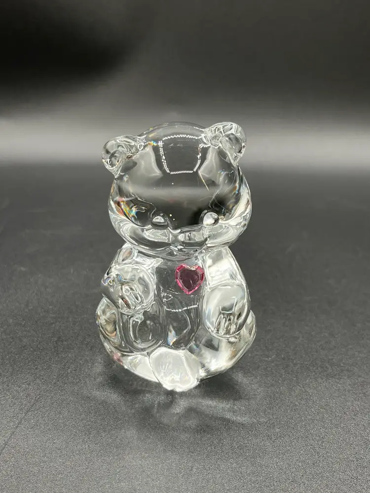 Fenton Clear Glass Bear With Pink Birthday Heart 💖 3.25”