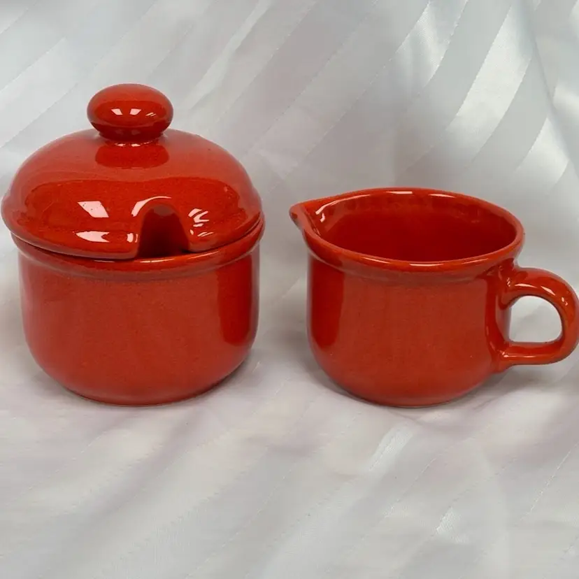 Vintage Stoneware Waechtersbach Creamer and Sugar Set Red Ceramic, Germany ❤️❤️