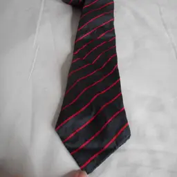 Vintage Orient Blue Red Striped silk narrow Tie necktie 1930s - 1950s