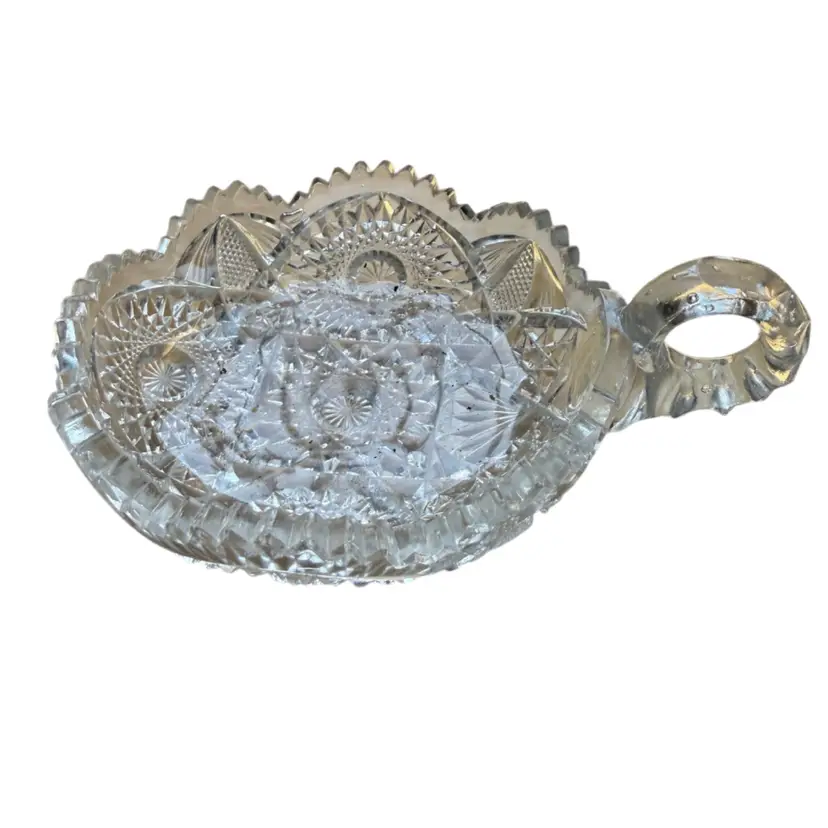 Imperial Glass crystal nappy handled candy dish