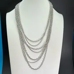 Avon Multi Strand, Silvertone Chain Necklace 18-24” Long